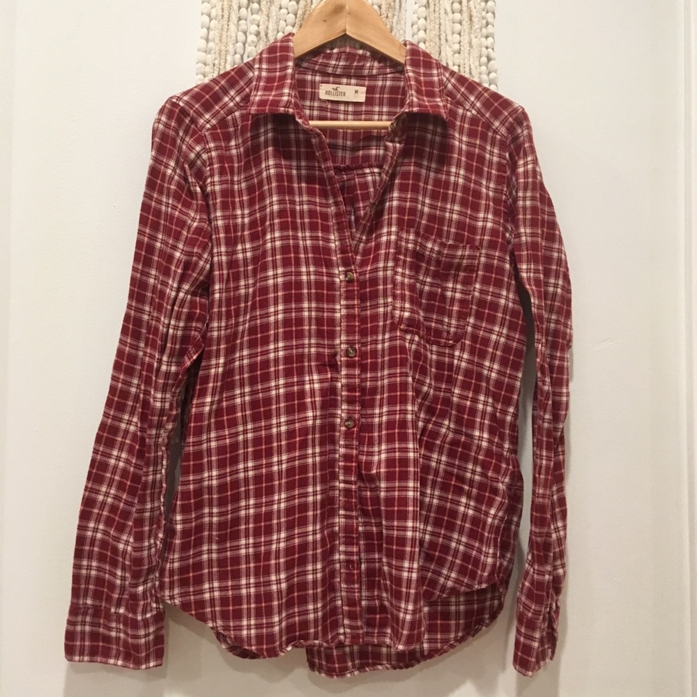 Hollister plaid shirt red and white